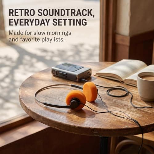 Wwyan 2Pcs Orange Retro Over-Ear Headphones,Wired Stereo Headphones, HiFi Stereo Sound, Lightweight Portable with Adjustable Headband, Comfortable Headset for Travel & Daily Use — view 4
