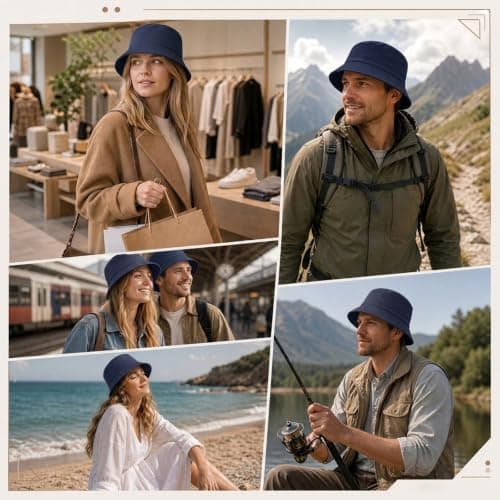 Geukmun Bucket Hat Unisex Cotton Sun Protection Summer Beach Outdoor Fishing Travel Hat UV Packable Navy Blue — view 6