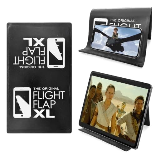 Flight Flap Airplane Tablet Holder, Flexible Cell Phone and Tablet Holder Extra Large 12x7”, Folding Cellphone Stand for Desk, Kindle, Bed, Airplane Gadgets Long Travel Essentials (Black)