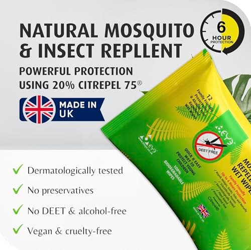 THEYE, Mosquito Repellent Wipes, 100% Natural Plant-Based Insect Repellent, DEET-Free, Alcohol-Free, Up to 6 Hours Protection, for Sensitive Skin, 12 Wipes — view 2