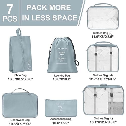 7 Pack Luggage Packing Organizers Packing Cubes Waterproof Suitcase Organizer Bags Travel Packing Organizers (7pcs-Gray) — view 2