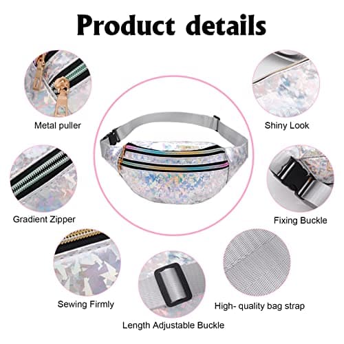 Smilcloud 2 Pack Holographic Bumbag Shiny Waist Bag, Waterproof Neon Belt Bag Festival Rave Bumbags Waterproof Hip Pouch for Ladies Women Ladies Girls Travel Party Sports Running Hiking(Pink) — view 3
