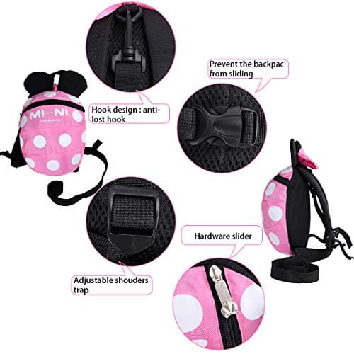 Baby Toddler Safety Harness Backpack Child Kids Cute Cartoon Strap Shoulder Backpack Bag with Reins Leash Rucksack Harness Walkers Tether Belt,FOR 1-5 YEARS OLD TODDLER. (pink S-for 1-5 years old) — view 4