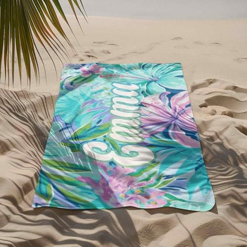 Print Maniacs Custom Name Tropical Towel Personalised Beach Towel Microfibre Large Quick Dry Lightweight Travel Towel Sand Free Holiday Pool Gym Spa Gift for Her — view 5