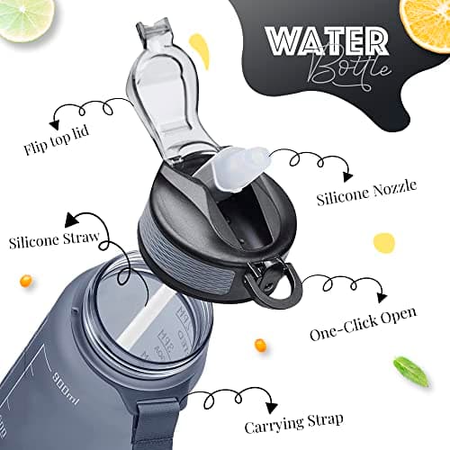 Active 100 1L Water Bottle with Straw, Motivational Time Marking | Dishwasher Safe | Leak-Proof | BPA-Free Drinks Bottle for Fitness, Work, Travel & Outdoor Use — view 6