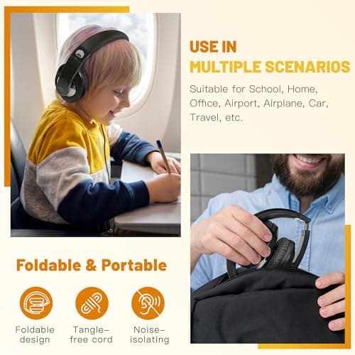 Rockpapa Comfort Foldable Kids Headphones Wired for School/Travel — view 5