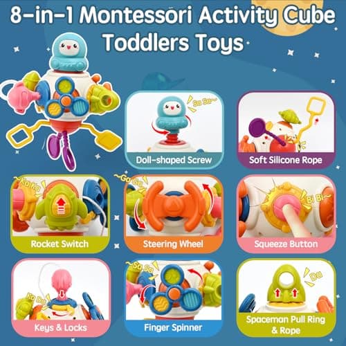 AiTuiTui Baby Montessori Toys for 2 3 Years Boys Girls, Activity Cube Sensory Toys for Toddlers Travelling, Motor Skills Busy Cube Toy for 18 Months Infant Birthday Gifts — view 2