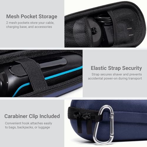 Nincha Electric Razor Case for Braun Series 3, 5, 7, 9 Shavers, Hard Shell EVA Travel Case with Charger Storage, Shaver Protective Carrying Case with Carabiner Navy Blue — view 3