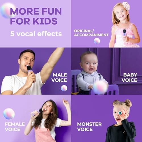 YLL Mini Karaoke Machine with 2 Wireless Microphones, TOP Kids Gifts for Girls Ages 3, 4, 5, 6, 7, 8, 9,10,11,12 +Year Old, 4-12 Years Old Birthday Toy Gift for Girls Boys Party (Purple) — view 5