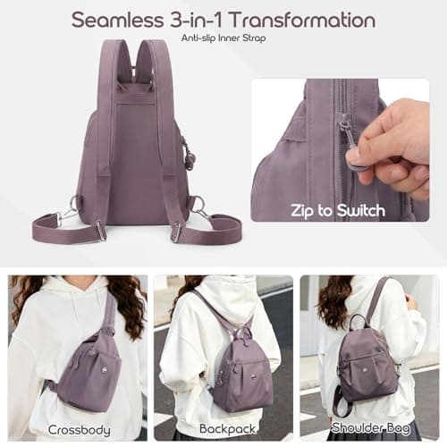JIECH Anti Theft Crossbody Bags for Women 3 in 1 Convertible Backpack Sling Bag with Wallet Large Oxford Nylon Travel Bag — view 3