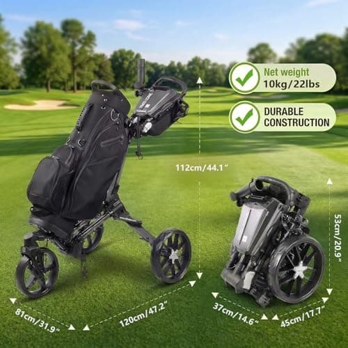 YMDXONE 3 Wheel Golf Trolley with 360° Swivel Wheel: Foldable Design, Integrated Storage, Adjustable Handle, Holders for Phone/GPS/Scorecard/Bottle/Umbrella. Compact for Easy Storage and Transport — view 5