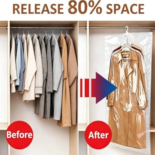 Hanging Vacuum Storage Bags 4 Pack 135x70 cm - Space Saver Vacuum Compression Bags Reusable for Clothes,Wardrobe,Coats,Suits & Dresses - Clear Closet Organiser - Work with Any Vacuum Cleaner — view 4
