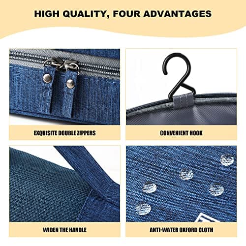 JOZEA Travel Hanging Toiletry Bag for Men Women with PVC Wet Dry Separation Bottom, Large Wash Bag, Cosmetic Organiser, 24x13x21cm Blue — view 4