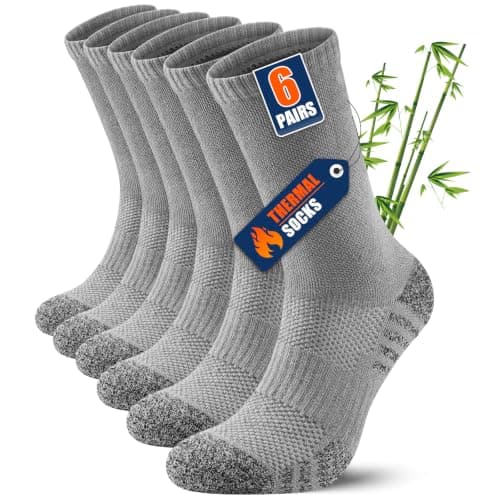 Niofind Mens Bamboo Thermal Socks, 6 Pairs Full Cushioned Breathable Socks
