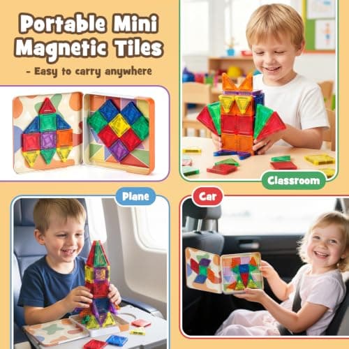 Dreamon 60 PCS Mini Magnetic Tiles Set Travel Magnetic Tiles for Kids with Iron Case Magnetics Blocks Building Toy Christmas Birthday Gift Boys Girls Age 3 4 5 6 7 8 Years — view 3