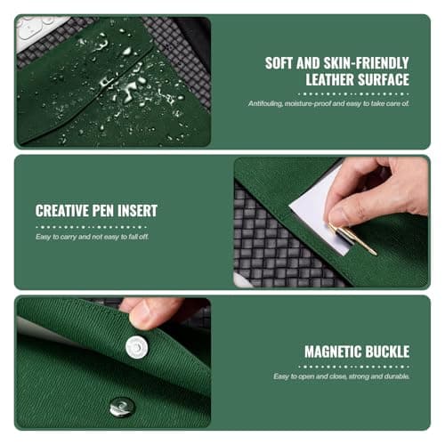 Skyzone A4 Document Folder Wallet, PU Leather Travel Document Holder Organizer, Waterproof File Folder with Snap Closure, Multifunctional File Envelope Portfolio Storage Case (Green) — view 6