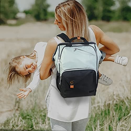 Hap Tim Diaper Bag Backpack,Large Capacity Travel Back Pack Maternity Baby Nappy Changing Bags, Double Compartments with Stroller Straps,Waterproof,Grey Black(UK7340-GB) — view 6