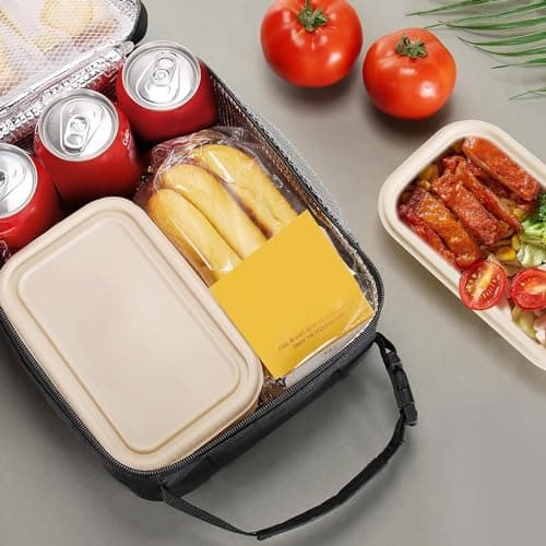 zukent Portable Insulated Lunch Bag with Side Mesh Pocket Water-Resistant Leakproof Cooler Bag Durable Thermal Lunch Box for Work, School, Picnic, Outdoor for Adults, Kids, Men, Women (Black) — view 3