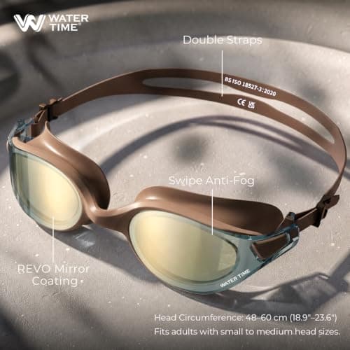 WATER TIME Adult Swimming Goggles with Wipe Anti-fog Leak-Proof, Brown — view 2