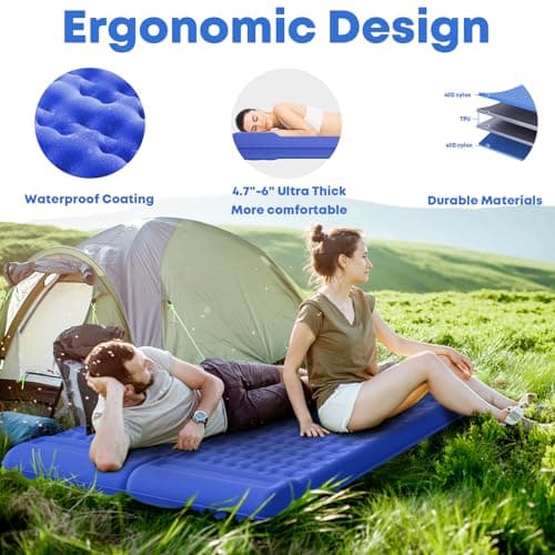 MAMBAKOTR Camping Air Bed 12-15CM Extra Thick, Reinforced Support Structure with Built-in Foot Pump and Pillow Portable Camping Sleeping Mat Air Mattress for Tent Backpacking Hiking Travel Blue Single — view 4