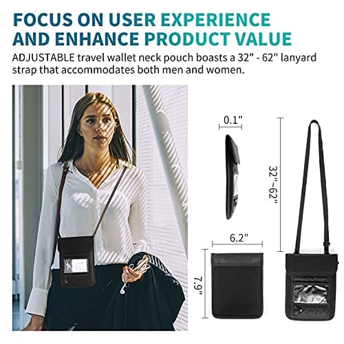 BTDAO RFID Blocking Passport Holder Wallet with Neck Stash Pouch for Traveling Security Credit ID Card (Black) — view 2
