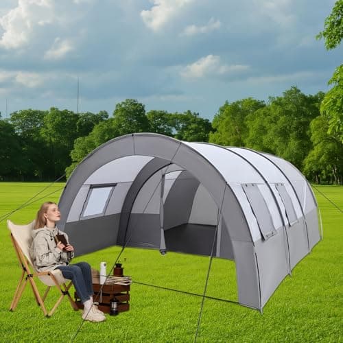 6-Person Tunnel Camping Tent, Large Family Tent with 3D Mesh Windows & Quick Setup, Spacious Outdoor Tent for Camping, Hiking, Backpacking, Travel – Grey, 350x480x206cm, Includes Carry Bag — view 2
