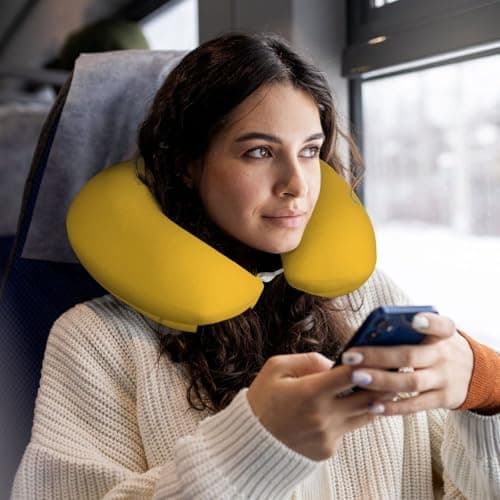 BOAXXL Solid color gold Soft Travel Pillow with comfortable neck Support for Airplane Trips Movies Naps and Office Work — view 6