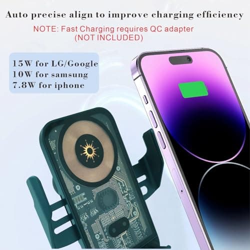 Car Phone Holder Wireless Charger, Wireless Car Charger Auto-Clamping 15W Fast Wireless Charging Car Mount for iphone 17 16 15 14 13 12 Pro Max,Samsung Galaxy Series S26 Ultra S25 S24 S23 S22 J-Clip — view 3