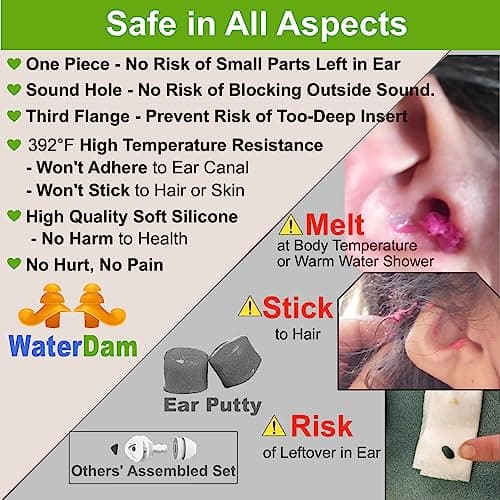 WaterDam Swimming Ear Plugs Great Waterproof Ultra Comfy Earplugs Prevent Swimmer's Ear (Size 1+1: Toddlers & ExtraSmall Ear Teens&Women(Blue Orange)) — view 3