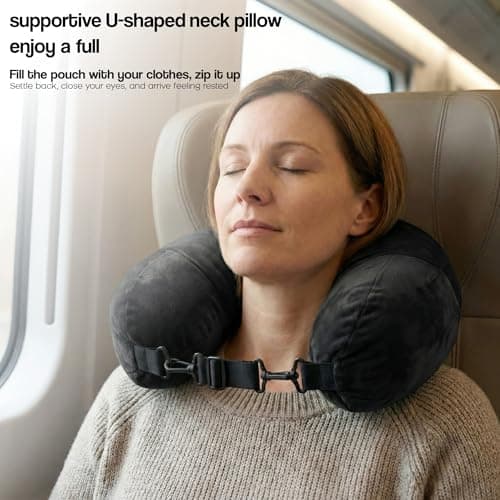 Campoverde Travel Neck Pillow Storage Bag, U-Shaped Pillowcase with Adjustable Shoulder Strap, Portable Organizer for Flight, Train and Car Travel(Black) — view 6