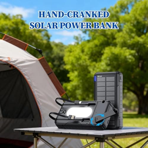 Mppchhn Solar Charger Power Bank - 20000mAh Survival Battery Pack | Hand Crank Solar Power Bank Phone Charger | for Road Trip Fishing Camping Hiking Travel Backpacking Music Festival — view 2