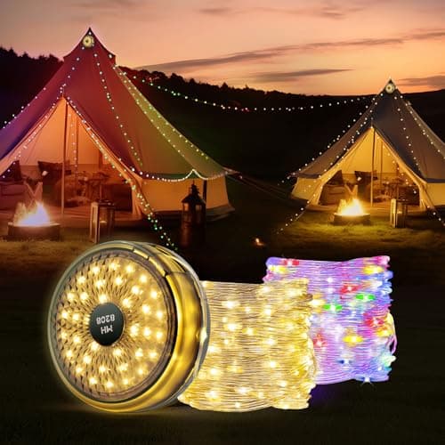 Mcbazel Camping Fairy Lights, 12M/39.4FT 120 LED Retractable Camping String Lights, 10 Modes, 2000mAh USB Rechargeable, IP67 Waterproof, Warm White & Multicolour for Tent Outdoor Garden Camping