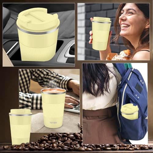 KETIEE Coffee Mug to Go, 380 ml Thermal Mug, Coffee-to-Go, Double-Walled Travel Mug, Vacuum Insulated Mug with Leak-Proof Lid for Coffee and Tea, Milk Yellow — view 4