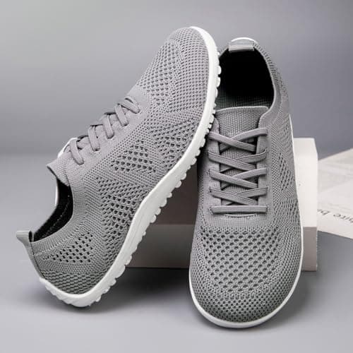 UROMGV Barefoot Shoes for Women Walking and Sports Shoes with Zero Drop Sole Running Shoes Casual Slippers Breathable Soft Fashionable Slippers, lightgrey, 9 UK — view 3