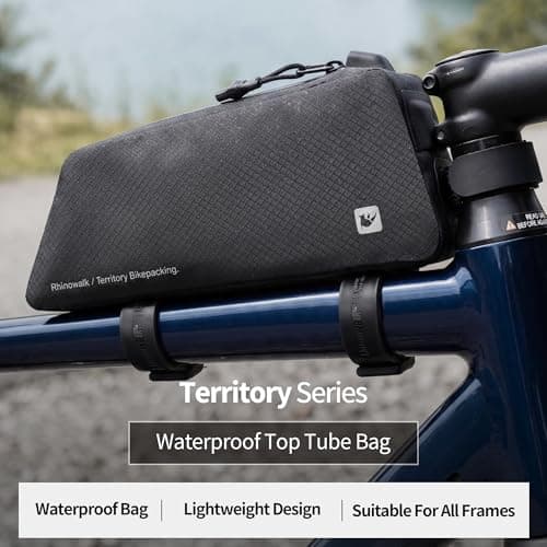 Rhinowalk Bike Top Tube Bag Bolt-On & Strap Mount Waterproof 600D TPU Frame Bag Slim Hard Shell Cycling Storage with Charging Port, Compatible with Top Tube & Bottle Cage Mounts — view 3
