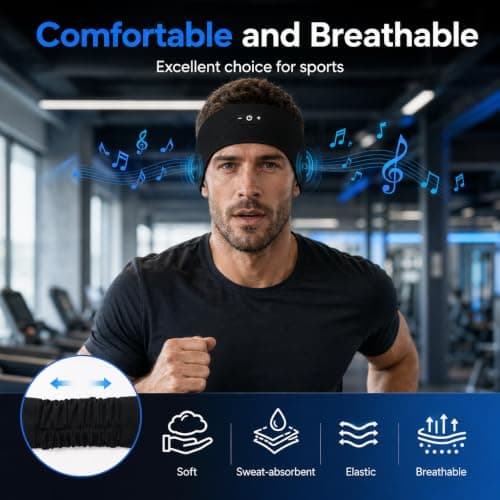 ZRUHIG 2-Pack Sleep Headphones Headband, Black & Grey — view 4