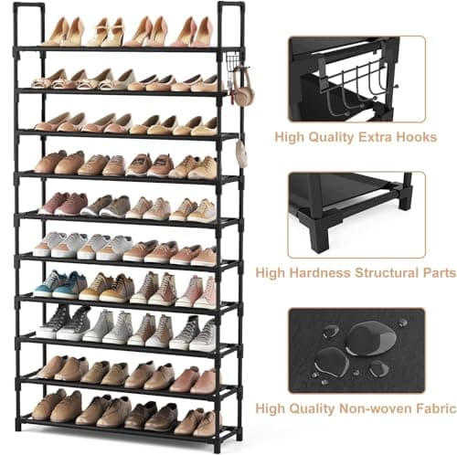 Shoe Rack, 10 Tier Shoe Storage Organizer with Hooks,175*72*30cm,XXL — view 4