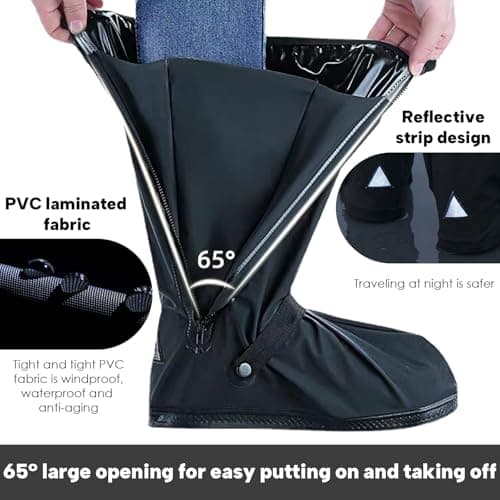 Raisand Waterproof Shoe Covers, Non Slip Waterproof Overshoes with Zip and Reflective Strips, Reusable Waterproof Shoe Covers for Cycling, Fishing and Outdoor Activities, Size L Fits EU 42–43 — view 4
