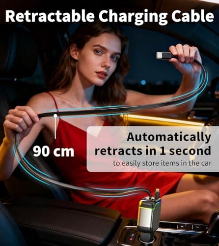 XXZU 137W Retractable USB C Car Charger,4-in-1 Fast Car Charger — view 3