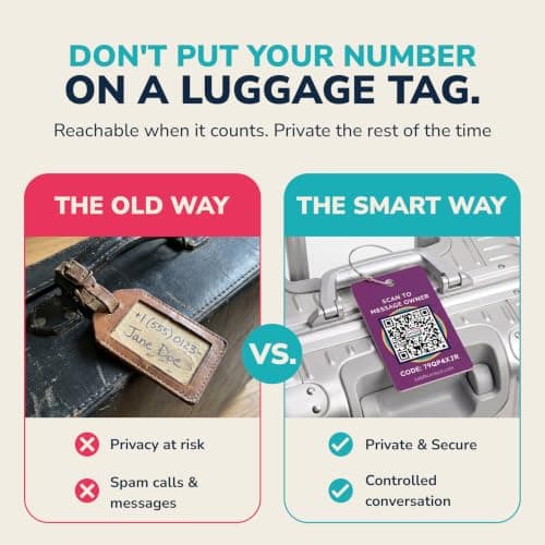 Smart Luggage Tags | Privacy QR Code Luggage Tag, Purple, 2"x3" — view 2