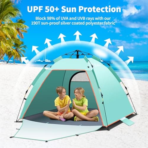 Pop Up Beach Tent, 1-3 Person Automatic Large UV 50+ Shelter Tent 2 Doors — view 3