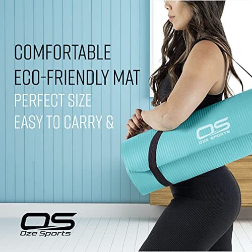OZE SPORTS Yoga Mat, NBR Foam, Extra Thick, Non-Slip, High Density, Large, for Pilates, Gymnastics, HiiT and Fitness, with Carry Strap (Teal) — view 5
