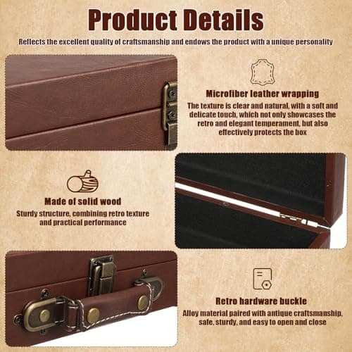 Zhjiutak Vintage Leather Suitcase, 26x21x10cm Retro Leather Trunk Luggage,Decorative Prop Luggage Portable Wooden Storage Carrying Case PU Leathers Storage Box for Storing Clothes Jewelry(large) — view 3