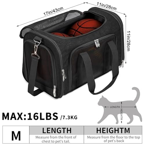 Soft-Sided Cat/Dog/Pet Carrier - Collapsible Pets Travel Carriers For Big Cats/Small Dogs With Shoulder Strap & Removable Mat - Mesh Puppy Carry Bag - Up to 16 Lbs - Airline Approved (Black) — view 5