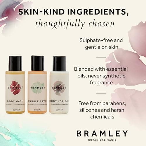 Bramley Mini Body Set (3 x 50ml), Contains Travel Size Body Wash, Bubble Bath & Body Lotion, Pamper Gifts for Her with Mini Beauty Products — view 4