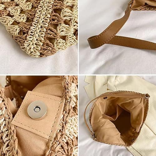 Skyearman Ladies Straw Shoulder Bag For Women Summer Beach Bag Large Fashion Shoulder Bag Straw Bag Hand-woven Handbags for Work Beach Trip Vacation (Blue) — view 5