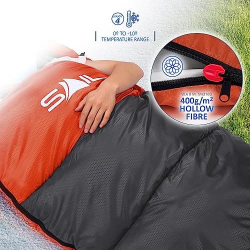 SAIL Sleeping Bag for Adults & Kids, 4 Season Autumn/Winter 400GSM - Thermal, Waterproof, Lightweight, Compact - Ideal for Camping, Hiking & Backpacking - Orange — view 6