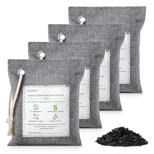 CLEVAST Bamboo Charcoal Air Purifying Bags (Large, 4×200g), Removes Odors and Moisture, Nature Fresh Air Purifier Bags, Odor Eliminator for Home, Car, Pets, Bathroom, Basement