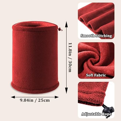 LWAQWHU Winter Neck Warmer Fleece Windproof Bandana Neck Gaiter Adjustable Drawstring Face Scarf for Men Women Unisex Outdoor Sports Skiing Fishing Motorcycle Running Cycling (Red) — view 2