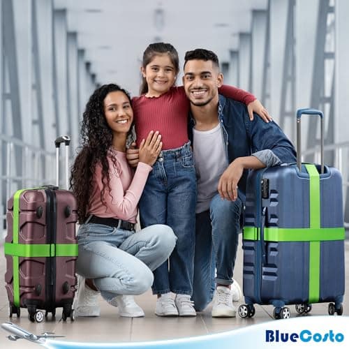 Luggage Straps for Suitcase - Neon Green, 1.9m x 5cm, 4 Pack - Strap for Suitcases - TSA Approved by BlueCosto — view 6